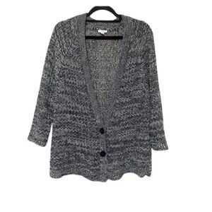 J Jill LIKE NEW marled black/white two button oversized cardigan sweater size M